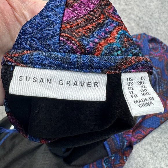 Susan Graver Cardigan Womens Plus 1X Blue Red Paisley Open Duster Stretch - Picture 3 of 10